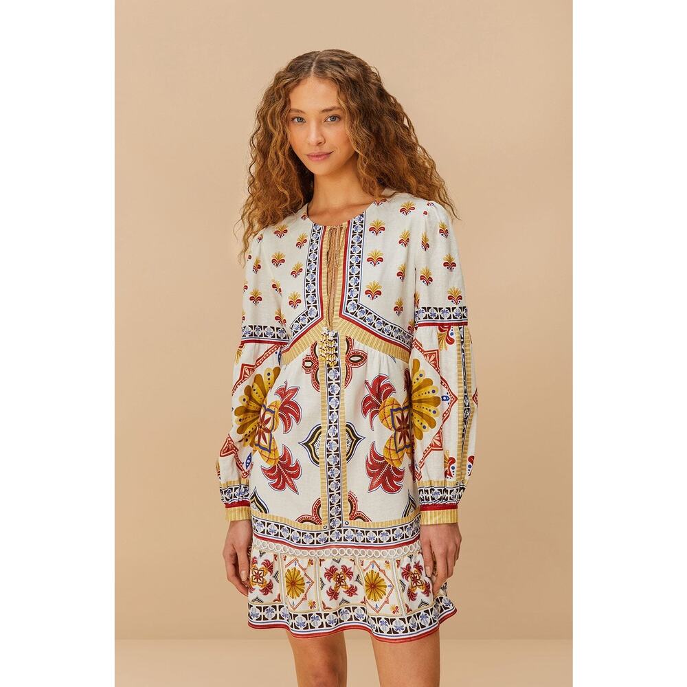 NWT Farm Rio Off-White Marys Tiles Mini Dress Size Small